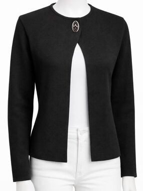 Sioni Black Knit Cardigan Sweater with Oval Gunmetal Toggle Clasp – Size Small